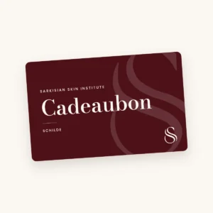 Cadeaubon van Sarkisian Skin Institute in Schilde, wijnrode kaart met monogram S