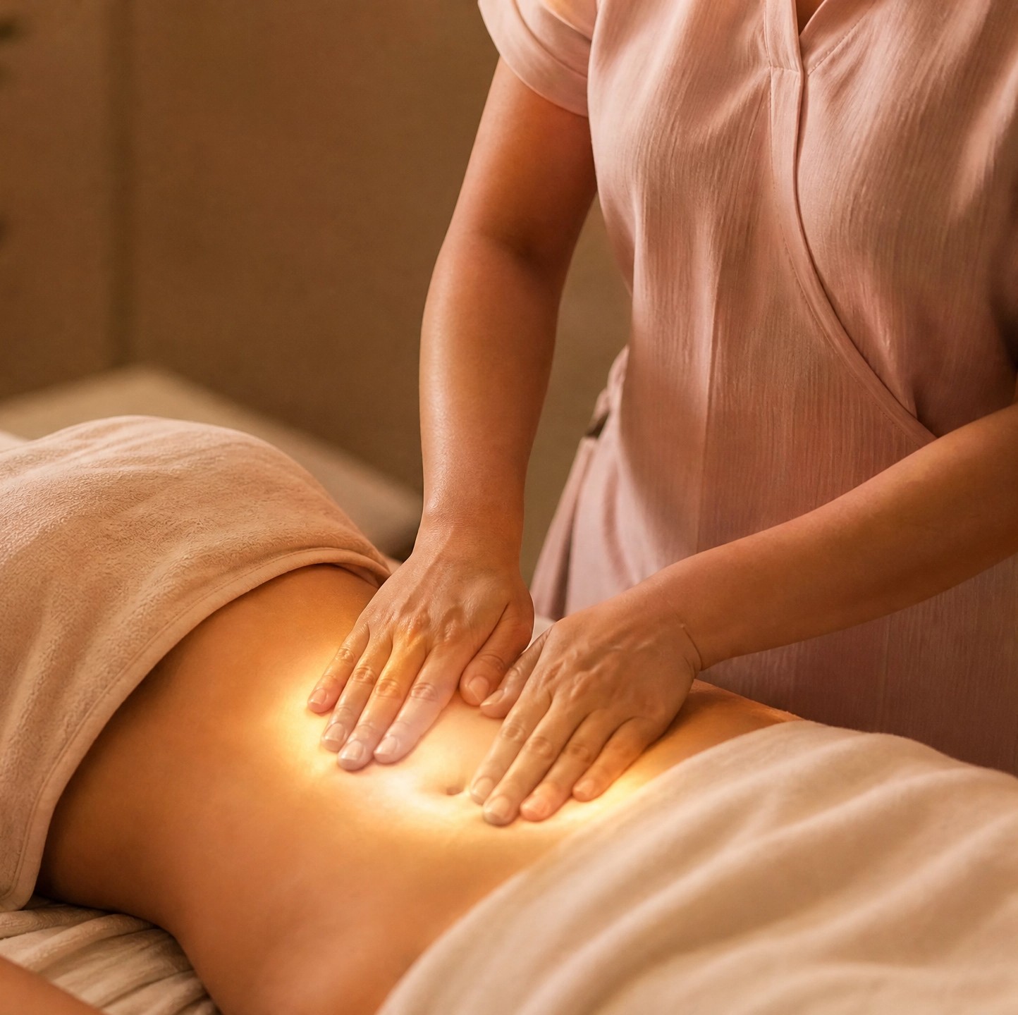Fuego del Útero behandeling – zachte buikmassage op de onderbuik bij Sarkisian Skin Institute in Schilde voor hormonale balans en bekkenontspanning